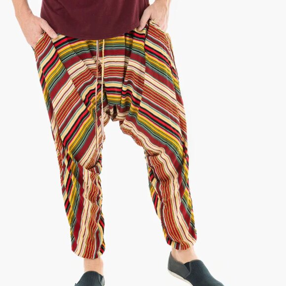 Buddha Pants Unisex Drawstring Boho Hippie Stripe Savannah Harem Pants Red - Picture 4 of 13